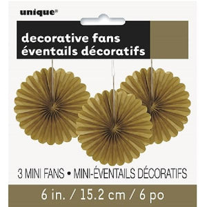 Small Decorative Paper Fans - Gold (3 Pack-6") Crosswear