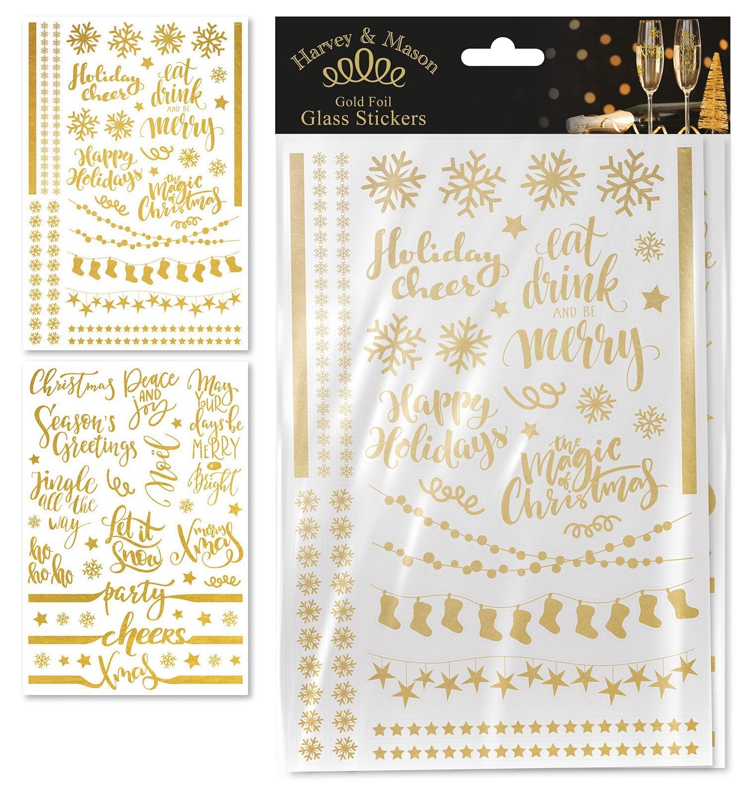 Christmas Glass Stickers - Gold Unique Party Supplies NZ