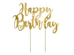Happy Birthday Cake Topper - Gold Unique Party Supplies