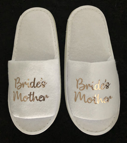 Bride's Mother Slippers - Gold Metallic Script, Style C Handmade