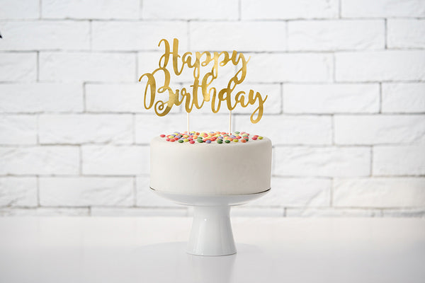 Happy Birthday Cake Topper - Gold Unique Party Supplies