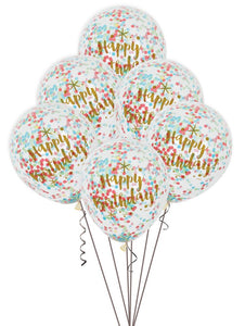 Confetti Balloons (6) - Happy Birthday (12") Unique Party Supplies