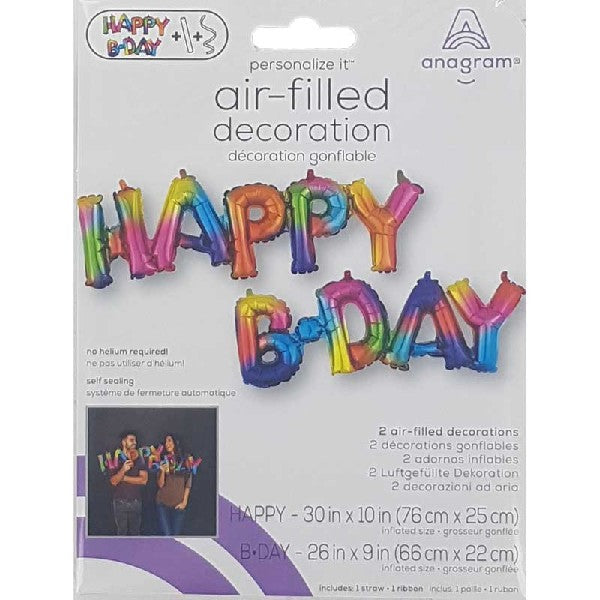 Happy Bday Air Filled Balloon Kit - Rainbow Splash Crosswear