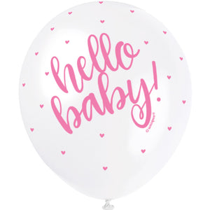 Hello Baby Balloons (5) - Pink (12") Crosswear