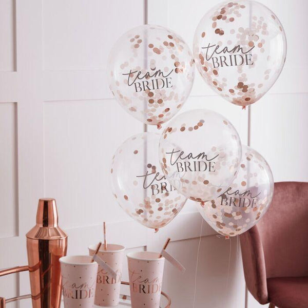 Team Bride Balloons (5) - Rose Gold Confetti (12") Ginger Ray
