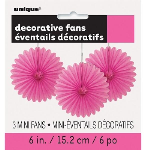 Small Decorative Paper Fans - Hot Pink (3 Pack-6") Crosswear