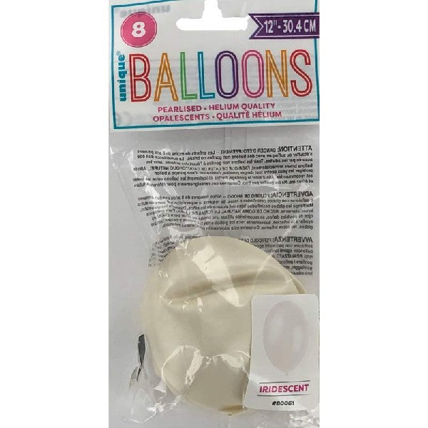 Pearlised Balloons (8) - Iridescent White (12") Crosswear