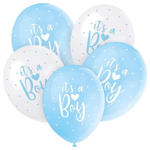 It's a Boy Blue & White Balloons (5) (12") Crosswear
