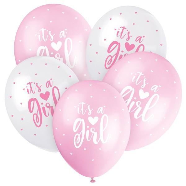 It's a Girl Pink & White Balloons (5) (12") Crosswear