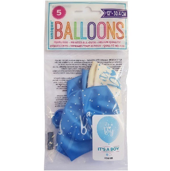 It's a Boy Blue & White Balloons (5) (12") Crosswear