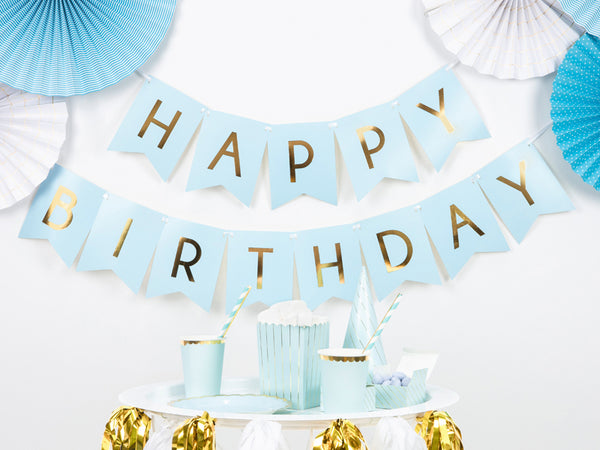 Happy Birthday Flag Banner - Light Blue Unique Party Supplies