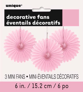 Small Decorative Paper Fans - Lovely Pink (3 Pack-6") Crosswear