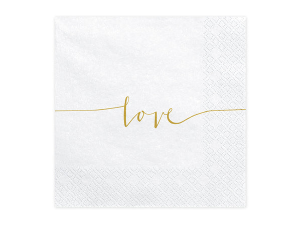 Love Napkins (20) - White & Gold (33cm) Crosswear