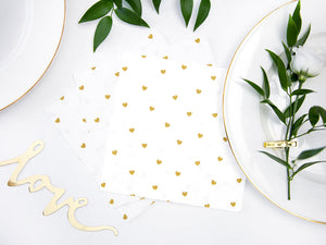 Heart Napkins (20) - White and Gold Crosswear