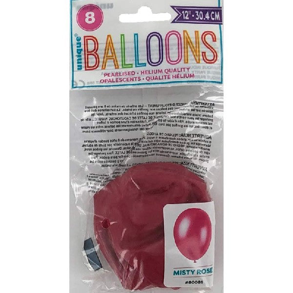 Pearlised Balloons (8) - Misty Rose (12") Unique Party Supplies