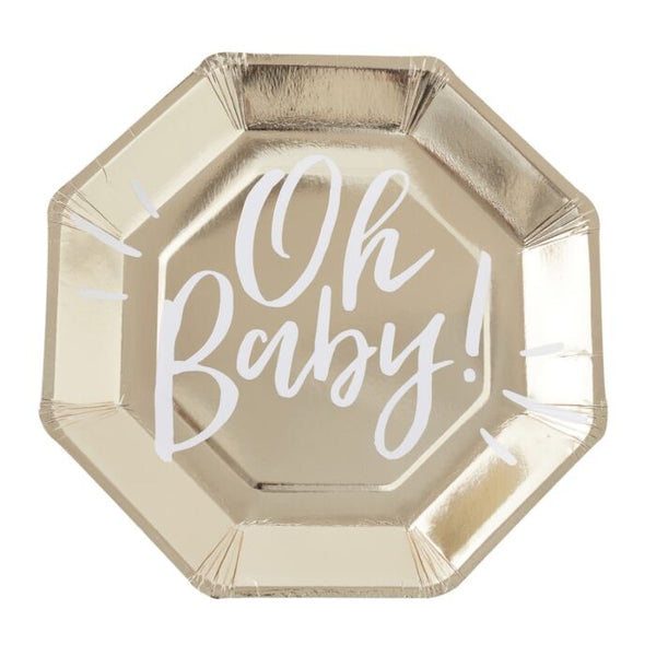 Oh Baby Plates (8) - Gold (25cm) Ginger Ray