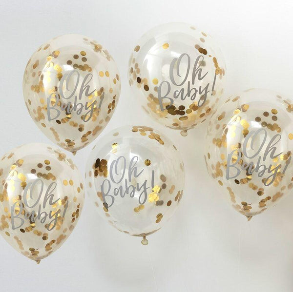 Oh Baby Balloons (5) - Gold Confetti (12") Ginger Ray