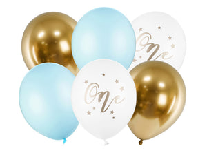 1st Birthday Balloons (6) - Blue & Gold (30cm) Crosswear