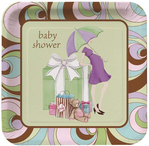 Baby Shower Square Plates (8) - Shopping Unique Party Supplies NZ