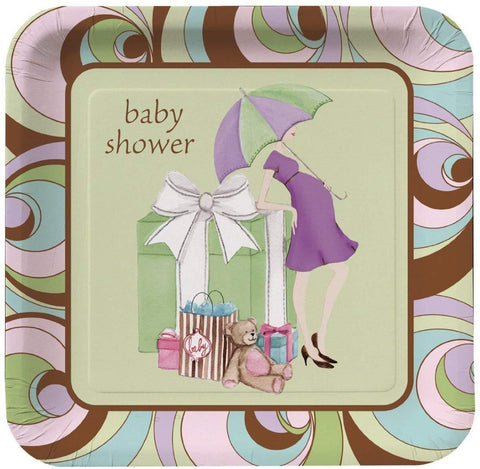 Baby Shower Square Plates (8) - Shopping Unique Party Supplies NZ
