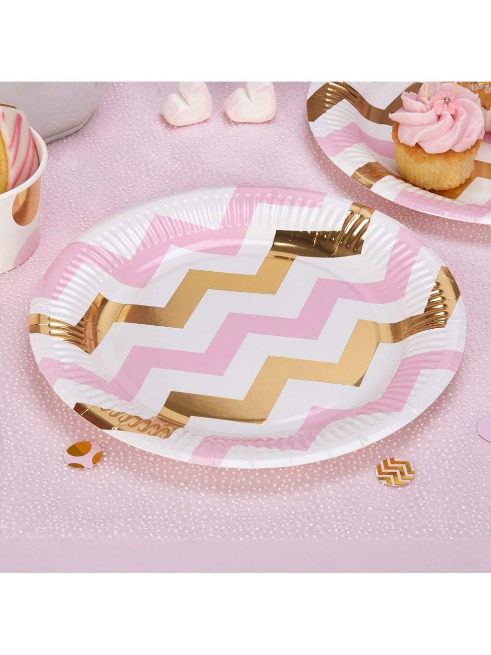 Pink and Gold Chevron Plates (8) Hen Party Superstore