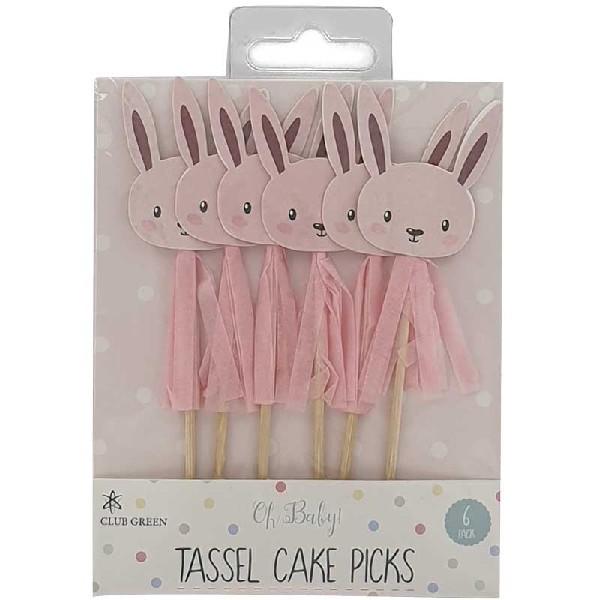Bunny Tassel Cake Picks - Pink Unique Party Supplies