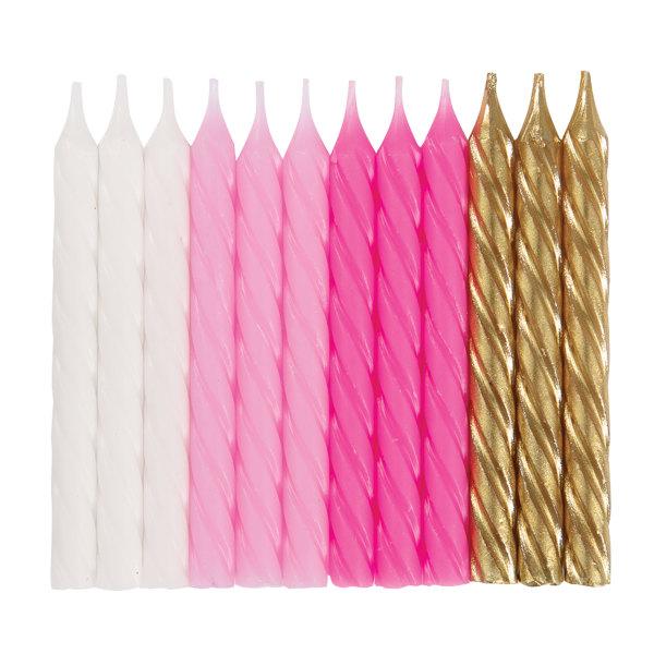 Pink, White & Gold Spiral Candles (24) Unique Party Supplies NZ