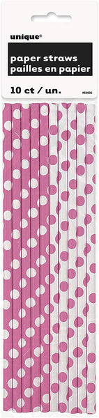 Pink Polka Dot Paper Straws (10) Unique Party Supplies NZ