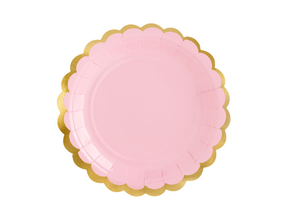 Gold Scalloped Edge Plates (6) - Pastel Pink Crosswear