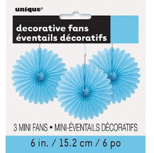 Small Decorative Paper Fans - Powder Blue (3 Pack-6") Crosswear