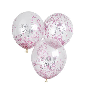 Ready to Pop Baby Shower Confetti Balloons (5) - Pink (11") Unique Party Supplies NZ