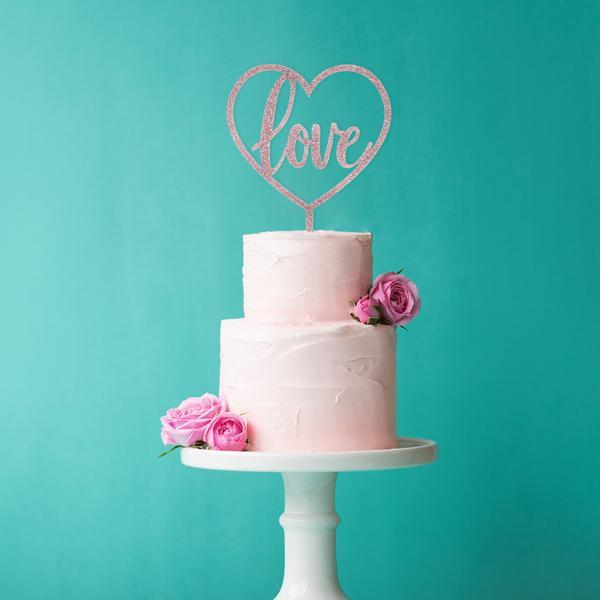 Acyrlic 'Love' Cake Topper - Rose Gold Unique Party Supplies NZ