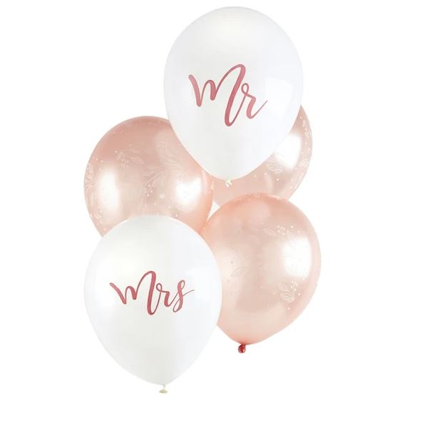 Mr and Mrs Balloons (5) - Rose Gold (12") Unique Party Supplies