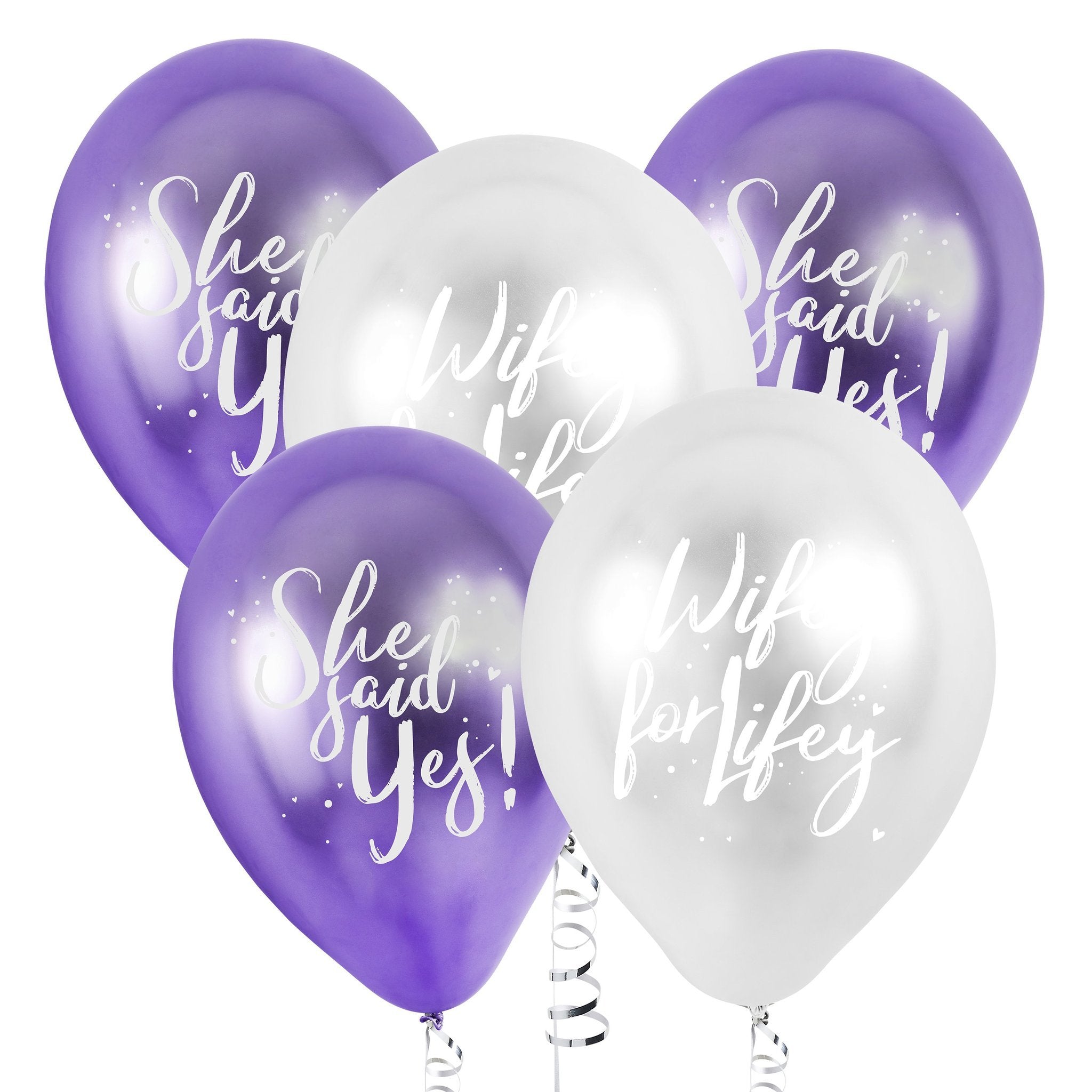 She Said Yes & Wifey for Lifey Balloons (5) - Purple/Silver (12") Crosswear