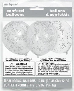 Confetti Balloons (6) - Silver (12") Crosswear