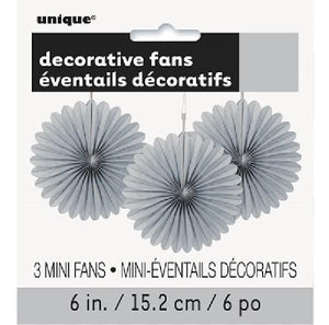 Small Decorative Paper Fans - Silver (3 Pack-6") Crosswear