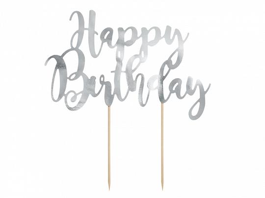 Happy Birthday Cake Topper - Silver Unique Party Supplies