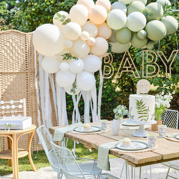 Taupe peach sage natural colours balloon garland garden party hen party baby shower birthday wedding