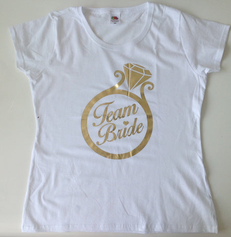 Team Bride Tshirt - White/Gold Unique Party Supplies NZ