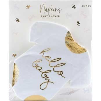 Baby Shower White & Gold Bodysuit Napkins (20) Crosswear