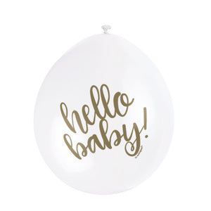 Hello Baby Balloons (10) - White (9") Crosswear