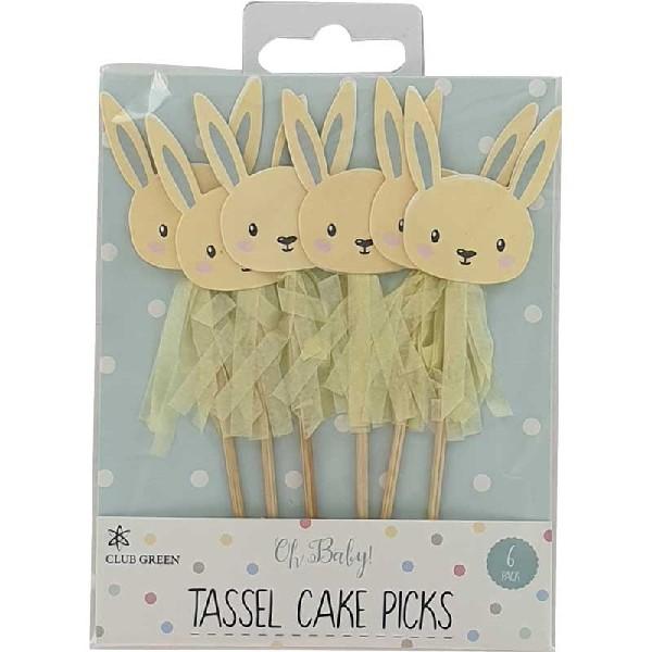 Bunny Tassel Cake Picks - Yellow Unique Party Supplies